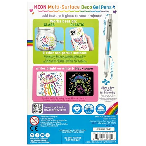 Ooly Jelly Gloss Neon Multi-Surface Deco Gel Pens, Set of 6 - style: Jelly Gloss Deco - Multi Surface