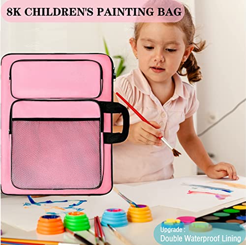 TreochtFUN Art Portfolio Kids Drawing Supply Bag 15 x 18 in -Small Art Bag - color: Pink