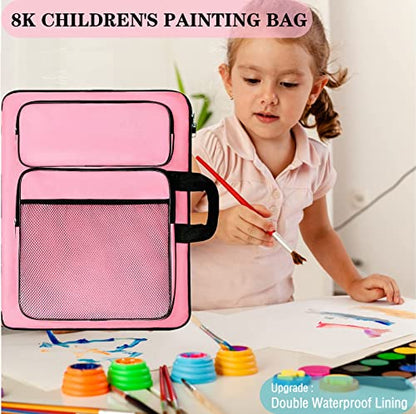 TreochtFUN Art Portfolio Kids Drawing Supply Bag 15 x 18 in -Small Art Bag - color: Pink