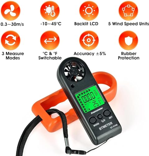 BTMETER Handheld Anemometer - Lightweight Wind Speed Gauge (816B-2pcs) - color: Red