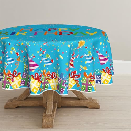 Horaldaily Blue Birthday Tablecloth, 60x60 Inch Round - color: Blue, size: 60" (Round)