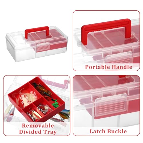 JUXYES Clear Art Craft Supply Storage Bin Sewing Box With Handle Lid - color: Red, size: 1 Pack