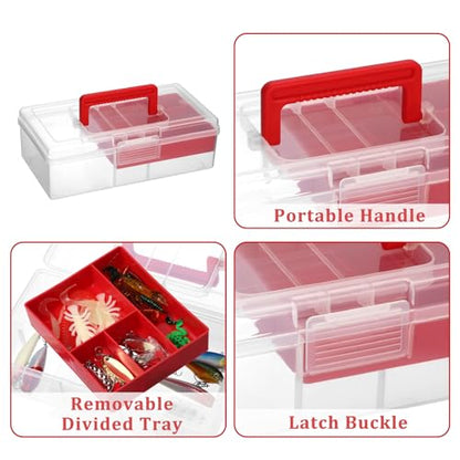 JUXYES Clear Art Craft Supply Storage Bin Sewing Box With Handle Lid - color: Red, size: 1 Pack