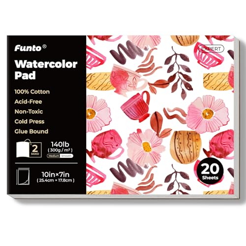 Funto Watercolor Pad, 10×7", 20 Sheets, 140lb/300gsm, 100% Cotton, Cold Press, Glue Bound, Double-Sided, Easy Tear Heavyweight Art Paper for Painting - color: Red-7x10, style: 1 PACK