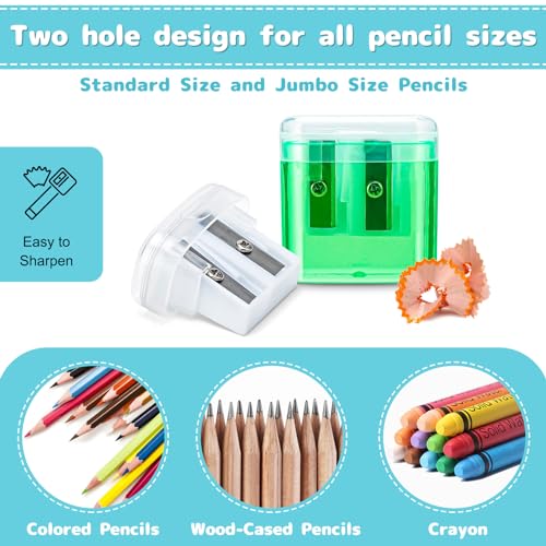 100 Pack Pencil Sharpeners Bulk - Colored Handheld Pencil Crayon Double Hole Sharpener, School Classroom Supplies