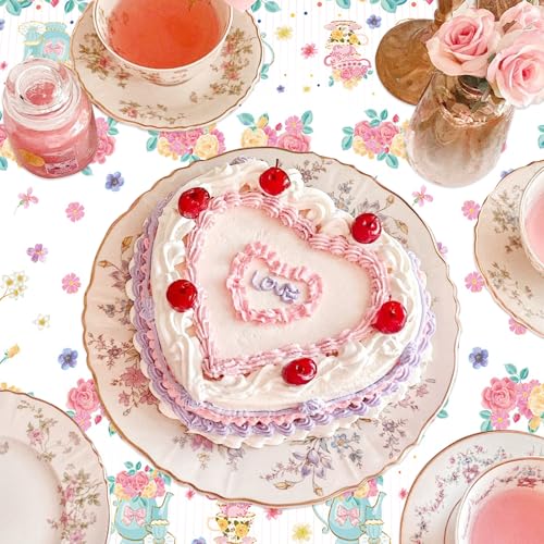 3PCS Teapot Party Floral Tablecloth Fall Floral Plastic Table Covers - color: Teapot