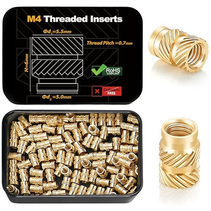 Kadrick 100Pcs M4 Threaded Inserts for 3D Printing Components,M4*H6*D5.5 Metric Brass Knurled Nuts, Insert by Heat into Plastic Parts - size: M4*H6*D5.5 100Pcs