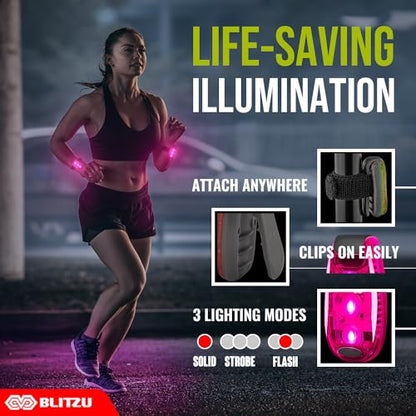 LED Safety Lights 4 Pack, Clip On High Visibility Strobe Light for Walk Run - color: Pink