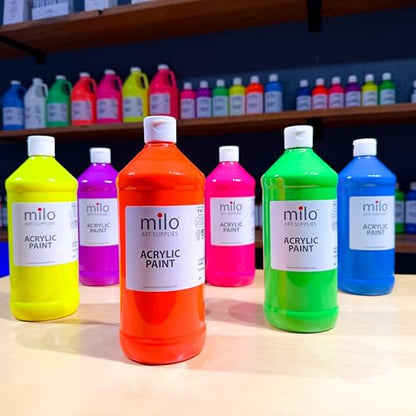 milo Fluorescent Acrylic Paint Set, 6 Neon UV Colors, 32 oz Bottles - style: Fluorescent Set 6 x 32 oz