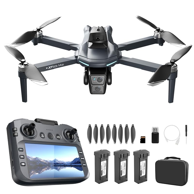 XT606 GPS Drone with Camera for Adults 4K EIS, Drone with 4.3" HD Screen - color: XT606-3BATTERY