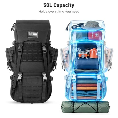Jueachy 50L Internal Frame Hiking Backpack: Waterproof With Rain Cover