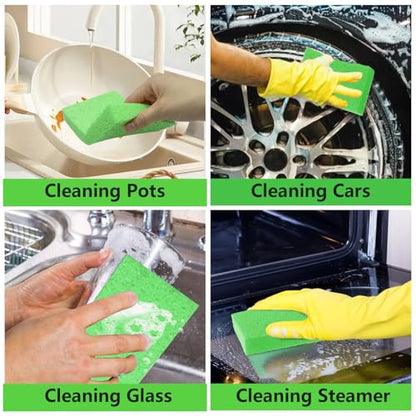 Cellulose Sponges, Large Size 4" x 6" x 1" - Heavy Duty Scrub Kitchen Sponge, Clean Tough Messes Without Scratching Kitchen Cleaning Pads, Pop Up Eco DIY (6 Pack), Green - color: Green