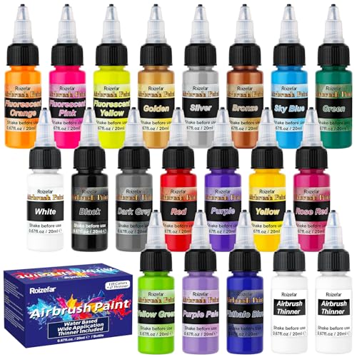 Roizefar Airbrush Paint, 18 Colors with 2 Thinner for Models & Crafts - color: 18 colors+2 thinner