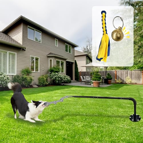 Tether Tug Outdoor Dog Toy, Interactive Exercise Game in Yard, Tether Tug with 2 Rope Toy and Bell for Large Medium Small Dog, Pull Chase and Tug of War - size: Tether Tug 39.4Inch-Black