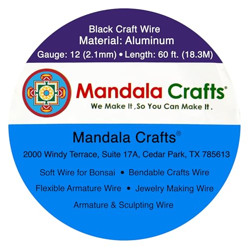 Mandala Crafts 12 Gauge Black Anodized Aluminum Craft Wire, 60 FT - color: Black, size: 12 Gauge