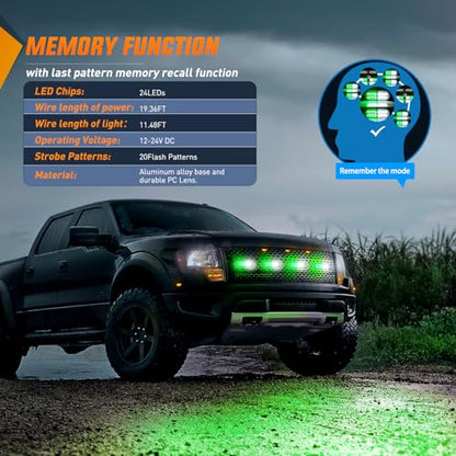 Nilight 4PCS LED Strobe Lights 12V 24V Sync Feature Green White - color: Green White w/Controller