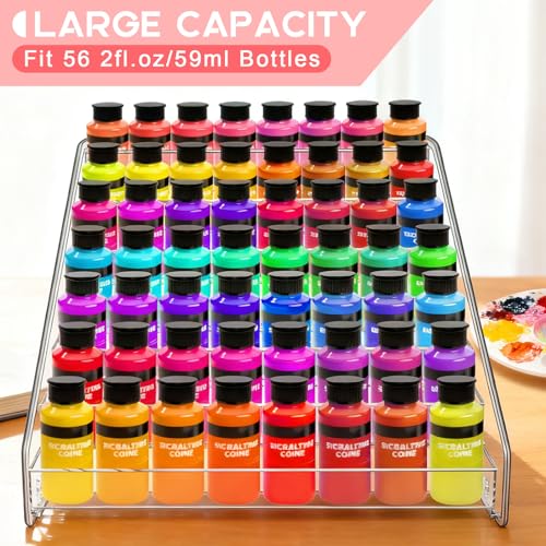 Vowcarol Clear 7-Tier Snap-On Acrylic Paint Organizer Rack | Holds 56 Bottles | Miniature & Craft Paint Storage