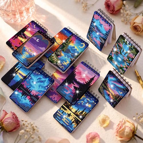 Fuyoooo 12 Pcs Starry Sky Theme Diamond Art Notebook, 4.72 x 2.83 Inch - style: Starry Sky