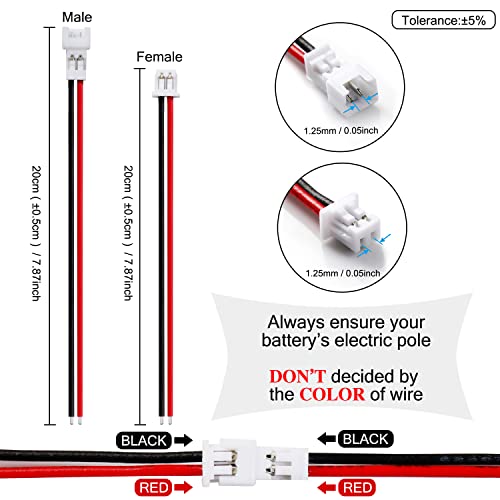 Chanzon 30 Pairs Jst1.25 mm 2 Pin Micro Plug Connector UL1007 200mm Wires - size: 20cm