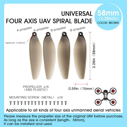 Universal 58mm/2.28In Drone Propellers for E88、E25、K911、S115、S119、A17、S132、F167、X28、X26、L106 Models - Replacement Drone Accessories with Stable and Low-Noise Operation 16-Pack (Gray) - color: Gray