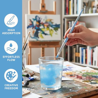 12 Pcs Round Professional Artist Watercolor Paint Brush Set, Blue - color: Blue, size: Round