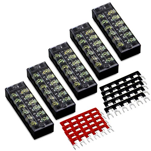 Terminal Block Strip, 6 Circuits 600V 25A, Dual Row Screw, 5 Sets - size: 25A 6P+10pcs Jumpers