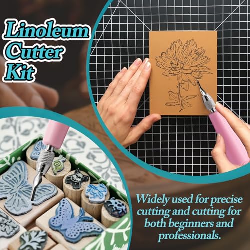 Luomorgo Linocut Carving Kit, Linoleum Cutter Tools with 6 Blades - color: Pink