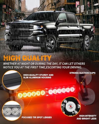XRIDONSEN 2x 10.7 inch Strobe Light Bar 24 LED Amber Red Emergency Lights - color: Amber/Red