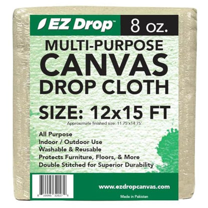 EZ Drop Painter's Large Canvas Fabric Drop Cloth for Painting (12 ft. x 15 ft.) - size: 12 ft. x 15 ft.