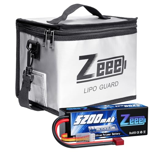 Zeee 3S Lipo Battery 5200mAh 11.1V 80C Hard Case Battery T Connector 1 Pack Battery with 1 Pcs Lipo Safe Bag Fireproof Explosionproof Bag for Storage Charging