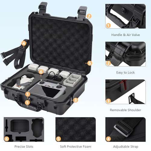 Hard Case for DJI Mini 4 Pro, Waterproof Carrying Case with Strap Fits For All DJI Mini 4 Pro Fly More Combo Drone Accessories (Compatible with RC2/RC/N1/N2 Controller)
