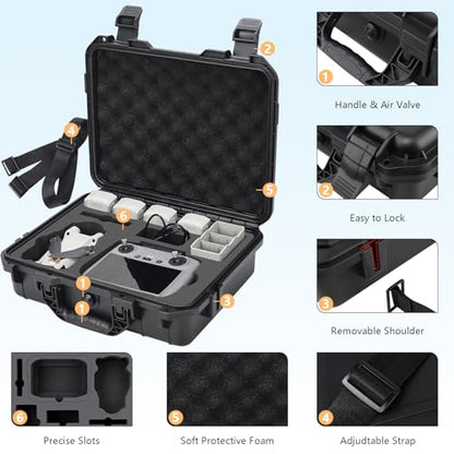 Hard Case for DJI Mini 4 Pro, Waterproof Carrying Case with Strap Fits For All DJI Mini 4 Pro Fly More Combo Drone Accessories (Compatible with RC2/RC/N1/N2 Controller)