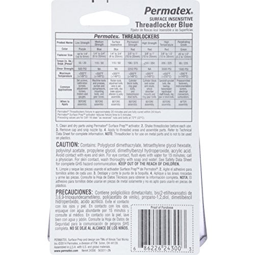 Permatex 24300-6PK Surface Insensitive Threadlocker Blue, 0.34 oz. (Pack of 6) - size: 10 ml (Pack of 6), style: Liquid - Surface Insensitive