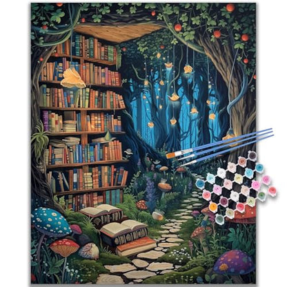 Kalonyth Book Tree Paint by Numbers Kit for Adults, 16x20 inch, No Framed - color: OP-US14