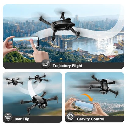 Drone with Camera 1080P HD, Mini Drone for Beginners Kids Adults, Foldable RC Quadcopter with Stable Hover, Trajectory Flight, One Key Take Off/Land, 2 Batteries, Toys for Boys and Girls (Black)