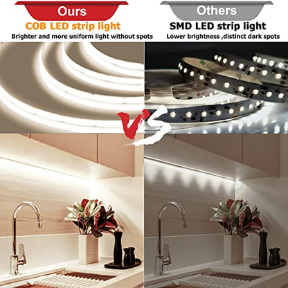 COB LED Strip Light 4000K, 24ft Dimmable Natural White LED Strip Light, CRI92+, DC24V Tape Light with RF Remote, Timer Function, Bluetooth App Control for Home Bedroom Kitchen DIY Lighting. - color: 4000K, size: 24FT