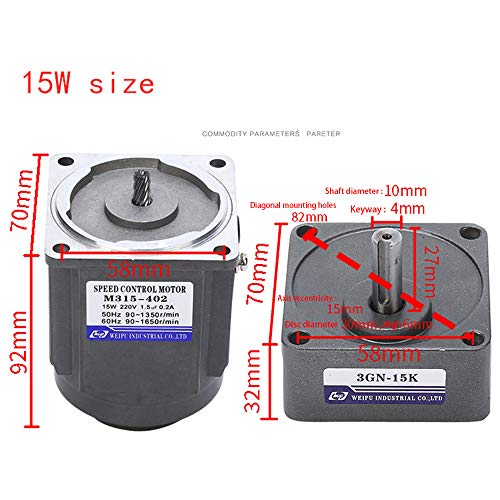 0-54RPM 15W 25K AC Variable Speed Gear Reduction Motor with Controller - color: 15W 25K