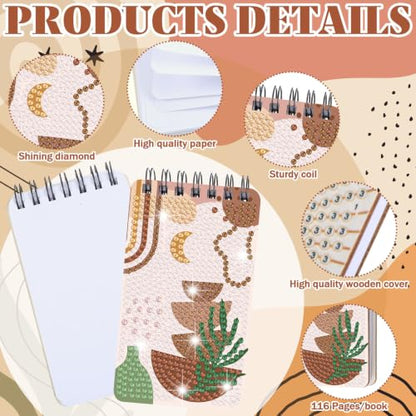 Fuyoooo 12 Pcs Boho Diamond Art Notebook Kits for Adults, 4.72 x 2.83 Inch - style: Boho