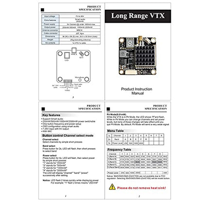 5.8GHz FPV VTX PIT/250/500/1000/2000mW Long Range Switchable Transmitter Support OSD Configuration Using Smart Audio and Microphone with MMCX, FC Uart for Racing Drone RC Drones Quadcopter RC Car