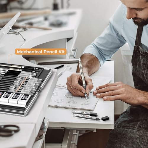 Nicpro Art Drawing Supplies Kit with Metal Drafting Pencil 0.5 & 0.7 & 0.9 & 2mm