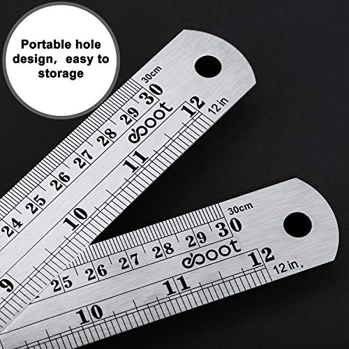 EBOOT Stainless 2 Pack Steel Ruler 12 Inch Metal Rule Kit with Conversion Table - color: Silver, style: 12 Inch, 12 Inch Style