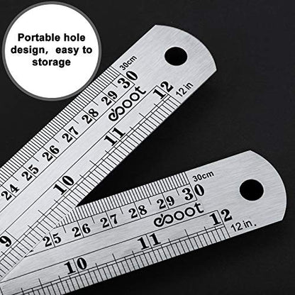 EBOOT Stainless 2 Pack Steel Ruler 12 Inch Metal Rule Kit with Conversion Table - color: Silver, style: 12 Inch, 12 Inch Style