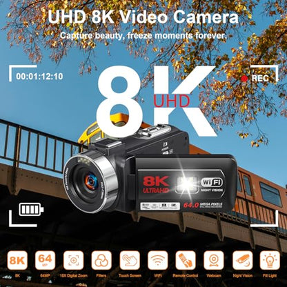 8K 64MP Video Camera Camcorder 18X Zoom WiFi IR Night Vision Camcorders