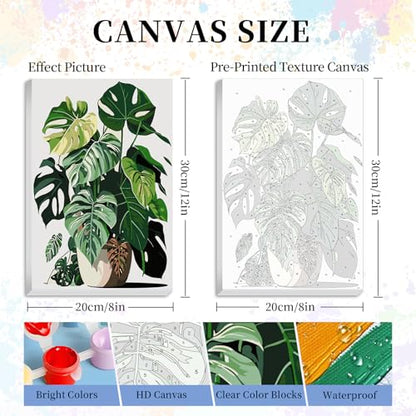 Framed Paint by Numbers Kit for Adults Beginners – Tropical Green Plants - color: Leaf-02, size: 8x12 Inch
