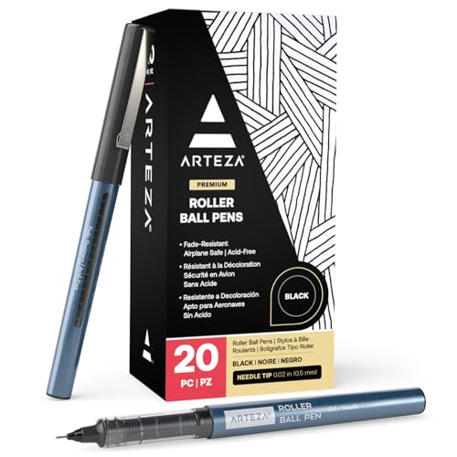 ARTEZA Rollerball Pens, 20 Pack, 0.5 mm Needle Nib, Black Liquid Ink - color: Black, style: 20 pack - 0.5 mm