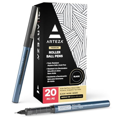 ARTEZA Rollerball Pens, 20 Pack, 0.5 mm Needle Nib, Black Liquid Ink - color: Black, style: 20 pack - 0.5 mm