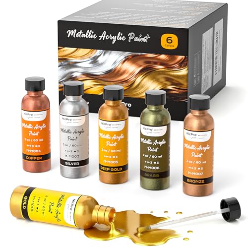 Nicpro 6 Colors Metallic Acrylic Paint Set, Gold Leaf Paint - color: 6 Metallic Colors