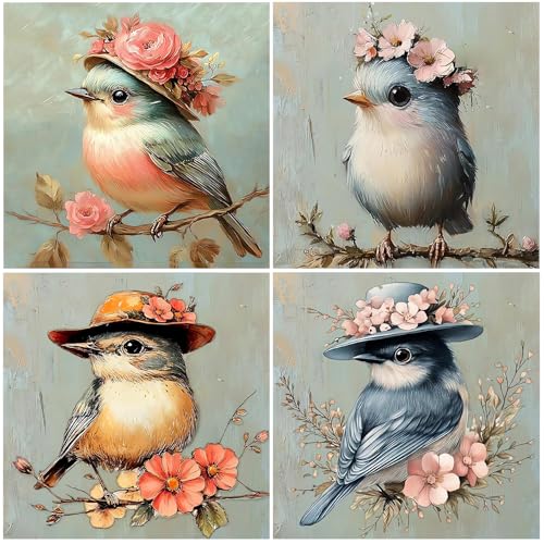 DAZZLEDOTS 4 Pack Bird Diamond Art Kits for Adults, Bird Diamond Painting - color: DT105