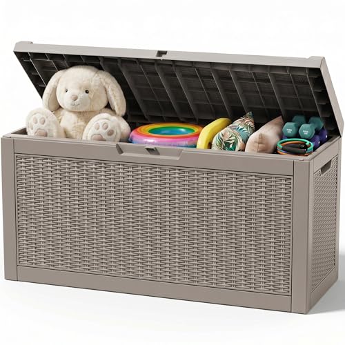 Outdoor Storage Box,100 Gallon Waterproof Resin Patio Deck Box - color: Grey, size: 100 Gallon