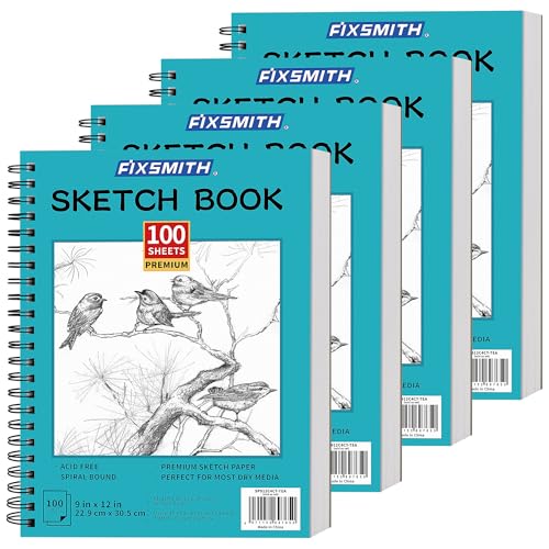 FIXSMITH 9"X12" Sketch Book, 100 Sheets, 68 lb/100gsm,4 Pack Teal - color: Teal, size: 9"x12"-4 Pack